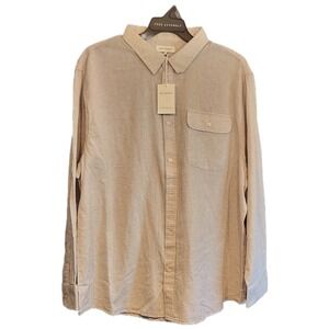 Free Assembly Mens LS Linen Blend Shirt Natural Beige 3XL  NWT